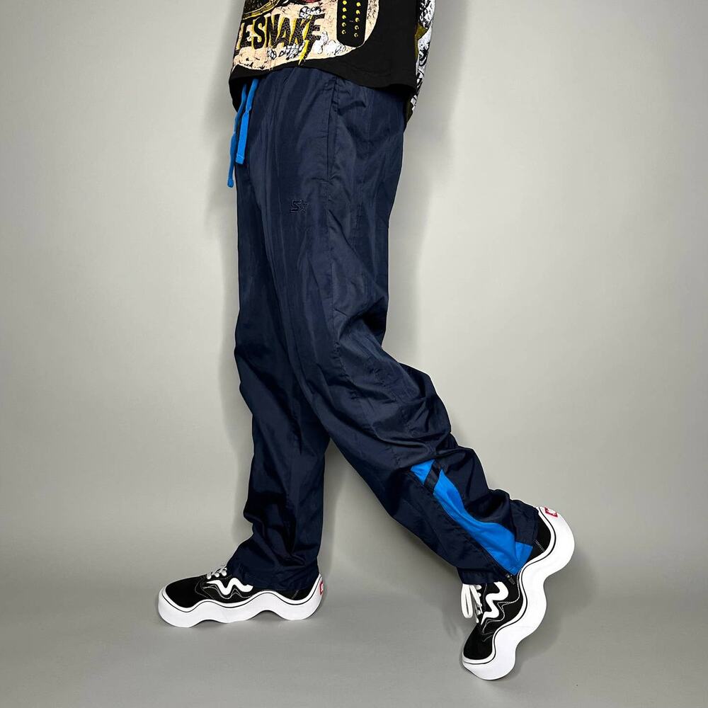 Vintage 90s Starter Track Pants Mens S Navy Blue Polyester has Ankle Zippers